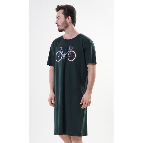 Pánská noční košile s krátkým rukávem Old bike - tmavě zelená
