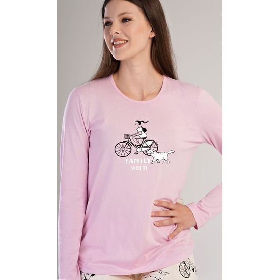 Dámské pyžamo dlouhé Dívka na kole - světle růžová