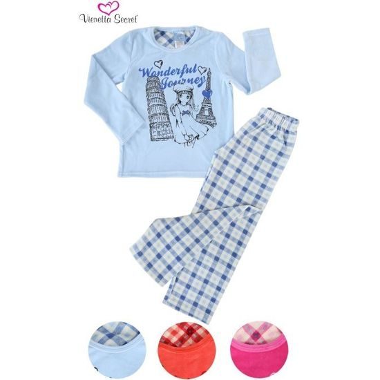 Dětské pyžamo dlouhé Vienetta Secret Dívka na cestách - modrá