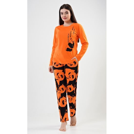 Dámské pyžamo dlouhé Velká panda - oranžová