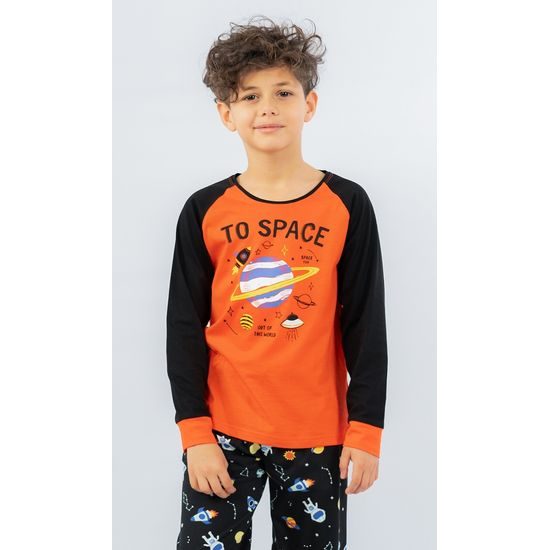 Dětské pyžamo dlouhé Vesmír - oranžová