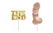 Dekorace na dort penis růžovozlatý a nápis "THE END" zlatý - 2 ks - Rozlučka se svobodou