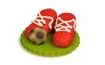 Fotbalové kopačky červené s míčem - marcipánová figurka na dort
