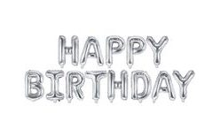 Balloon foil inscription birthday - HAPPY BIRTHDAY - silver 340 x 35 cm - Balloon