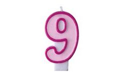 Birthday candle 9, pink, 7 cm