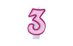 Birthday candle 3, pink, 7 cm