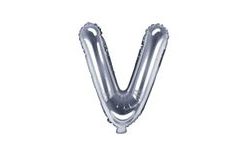 Balloon foil letter "V", 35 cm, silver (NELZE PLNIT HELIEM)