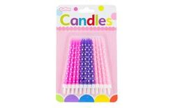 Birthday candles pink and purple with polka dots 24 pcs