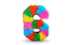 Piñata number " 6 " coloured - breakable, 50x35x7,5 cm
