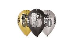 Balónky metalické 50 let, Happy Birthday - mix barev - 30 cm (5 ks)