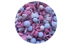 Cukrové zdobení Mix srdíčka & kuličky & mimosa - fialovo-růžový - 50 g