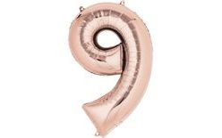 Birthday foil balloon number 9 pink and gold 86cm