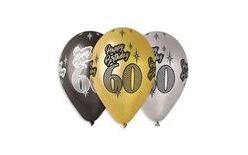 Balónky metalické 60 let, Happy Birthday - mix barev - 30 cm (5 ks)