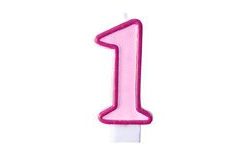 Birthday candle 1, pink, 7 cm