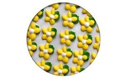 Cukrová dekorácia - Kvety jednoduché s lístkom 35ks žltá