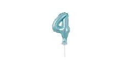 Balloon foil numerals - 4 - LIGHT BLUE 12,5 cm with holder