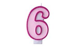 Birthday candle 6, pink, 7 cm