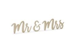 Wooden Mr & Mrs sign - gold, 50 x 10 cm