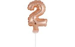 Balloon foil numerals - 2 - PINK GOLD - ROSE GOLD 12,5 cm with holder