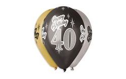 Balloons metallic 40 years, Happy Birthday - mixed colours - 30 cm (5 pcs)