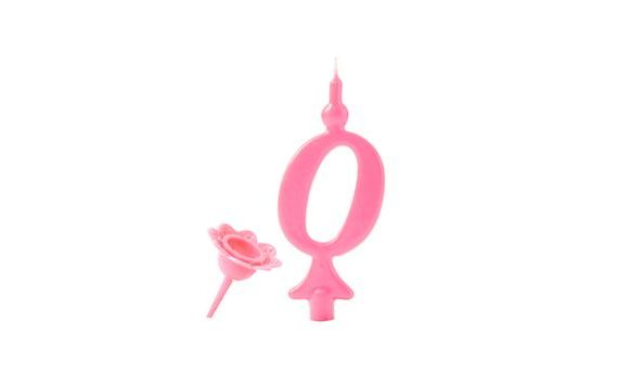 BIRTHDAY CANDLE WITH PIN STAND - NUMBERS PINK 0