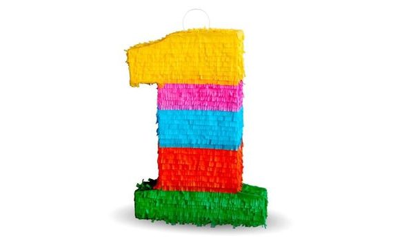 PIÑATA NUMBER " 1 " COLOURED - BREAKABLE, 50X35X7,5 CM