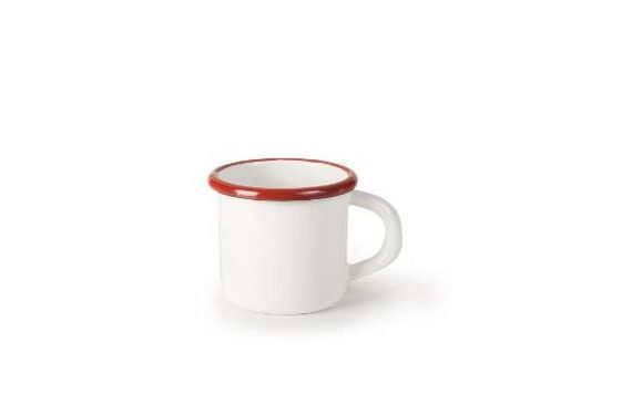 ENAMEL MUG RED AND WHITE 8 CM