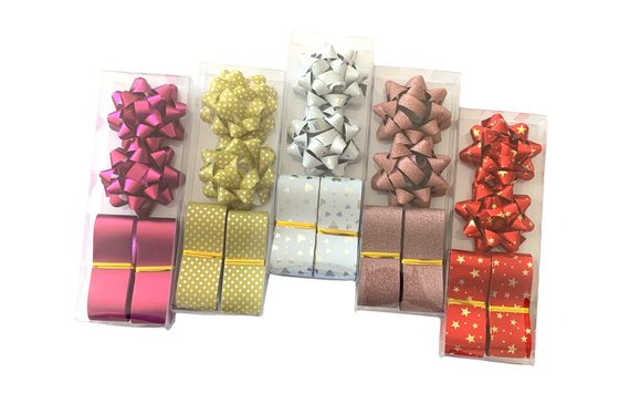 GIFT WRAPPING SET - RIBBONS AND FLOWERS - VARIOUS DECORS