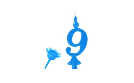BIRTHDAY CANDLE WITH PRICKING STAND - DIGITS BLUE 9