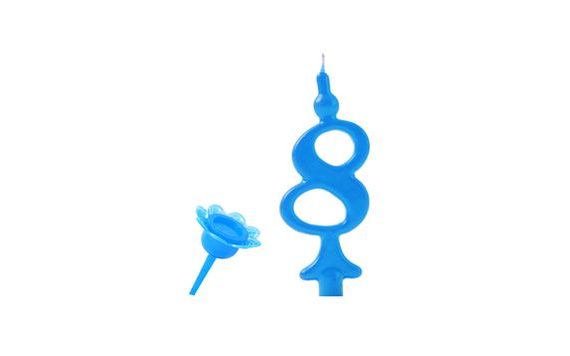 BIRTHDAY CANDLE WITH STICK-ON STAND - DIGITS BLUE 8