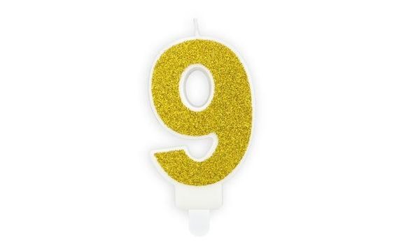 BIRTHDAY CANDLE 9, GOLD, 7 CM