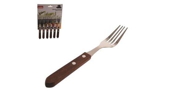 STAINLESS STEEL/WOOD STEAK FORK - SET OF 6