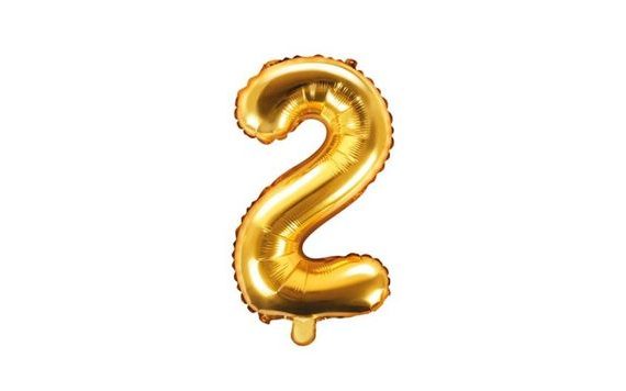 BALLOON FOIL NUMERALS GOLD 35 CM - 2 (CANNOT BE FILLED WITH HELIUM)