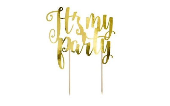 IT'S MY PARTY CAKE TOPPER, GOLD, 20,5 CM