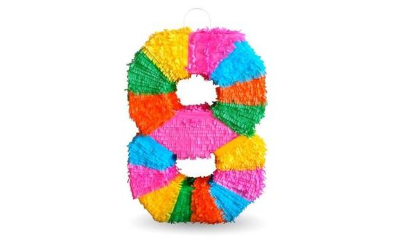 PIÑATA NUMBER " 8 " COLOURED - BREAKABLE, 50X35X7,5 CM