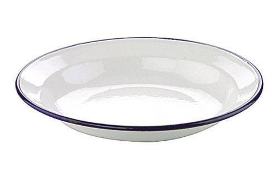 RETRO ENAMEL DEEP PLATE WHITE WITH BLUE LINE - 22 CM