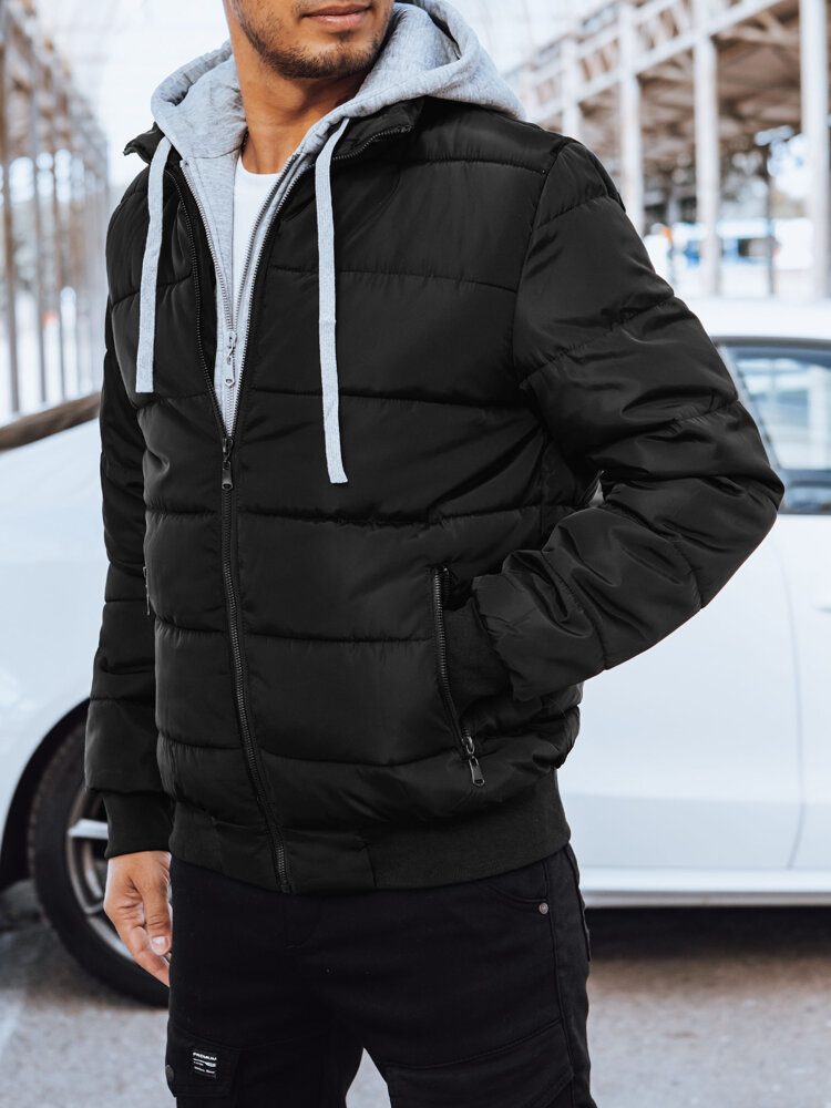 Pánska atraktívna zimná bunda s kapucňou čierna