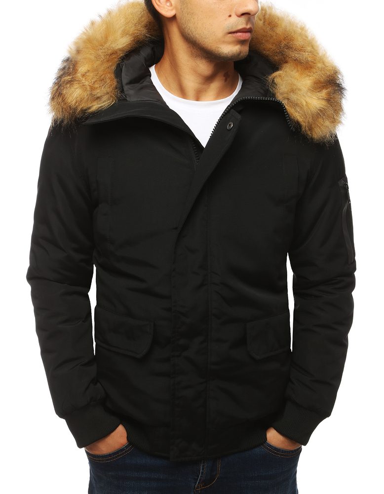 Zimná bunda s kapucňou-muži-čierna