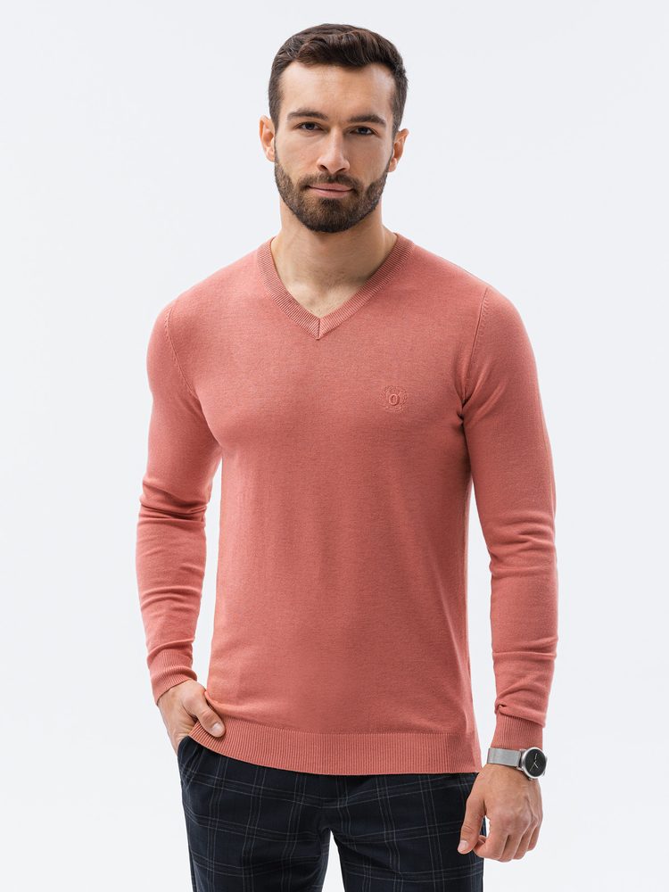 Pánsky sveter s véčkovým výstrihom ružový