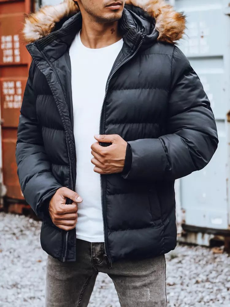 Moderná zimná bunda s kapucňou v granátovej farbe pre mužov