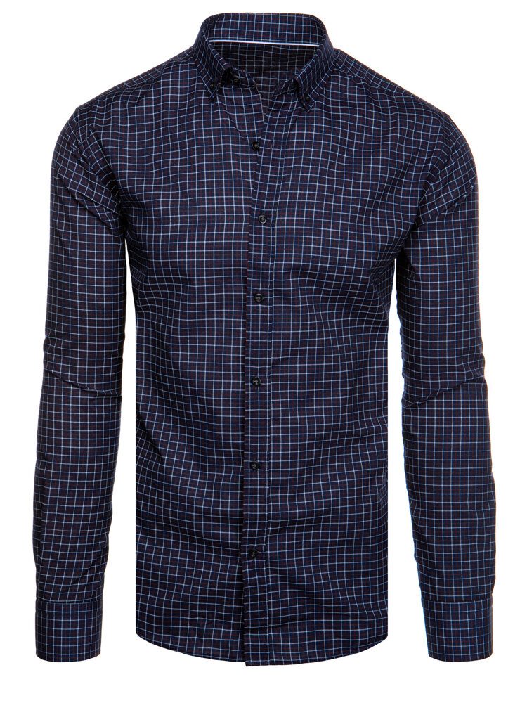 Trendy pánska košeľa s károvaným vzorom granátová