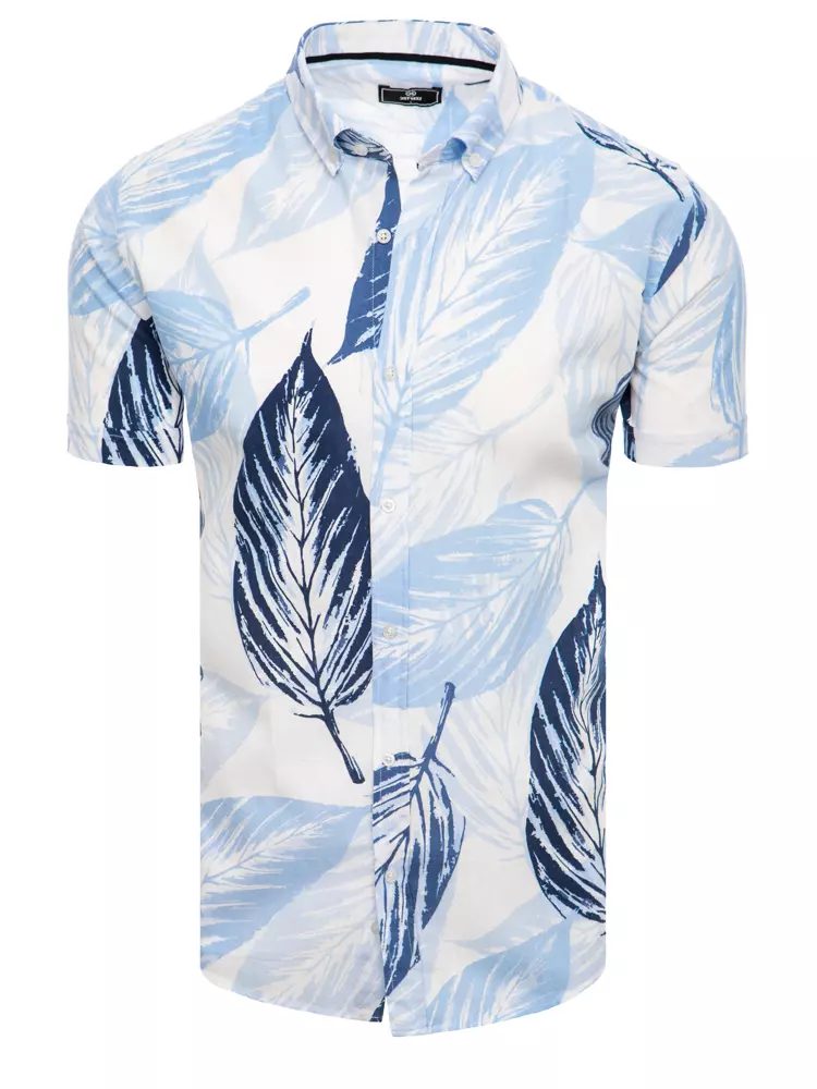 Letná košeľa s modrým vzorom listov biela