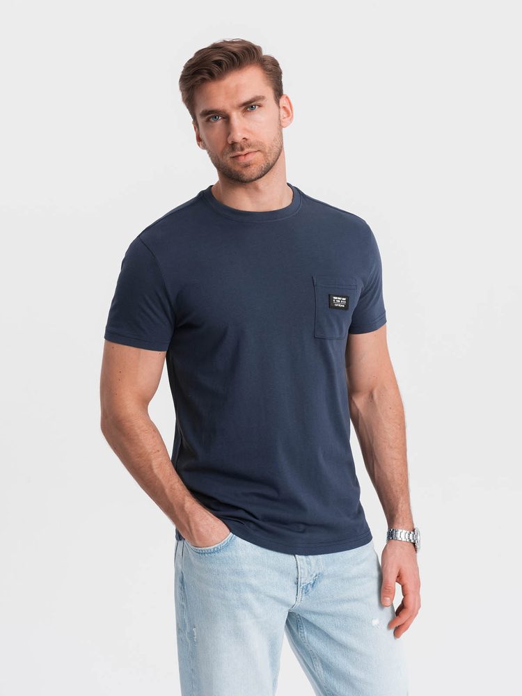 Originálne bavlnené tričko s krátkym rukávom tmavo modré pre mužov