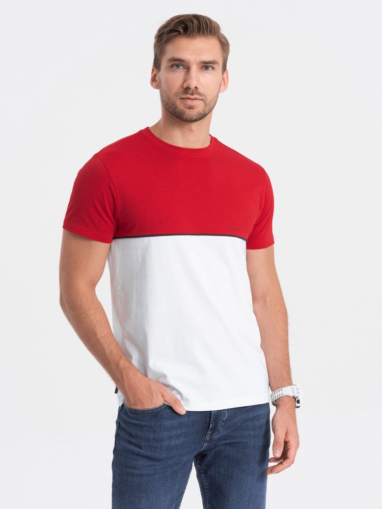 Pánske tričko s krátkym rukávom dvojfarebné červeno - biele