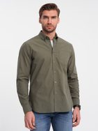 Ležérna khaki košeľa s vreckom V4 SHOS-0153
