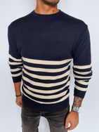 Trendový tmavo modrý pruhovaný sveter