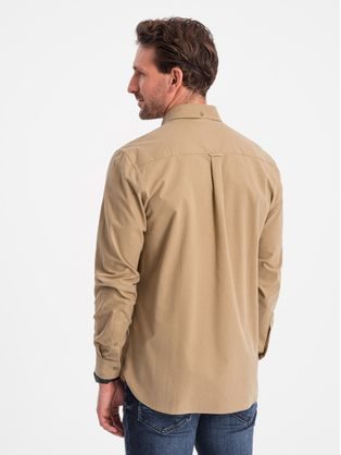 Trendy flanelová károvaná hnedo granátová košeľa V1 SHCS-0157