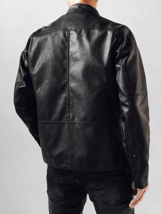 Čierna motorkárska kožená bunda