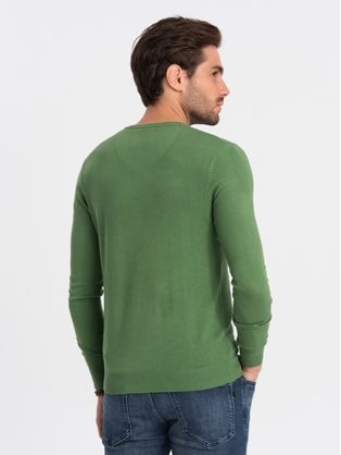 Klasický zelený sveter s okrúhlym výstrihom V13 SWBS-0106