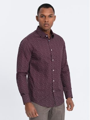 Zaujímavá bordová košeľa s trendy vzorom V5 SHCS-0151